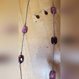 Ann Taylor earrings and necklace, purple, cranberry and silver tone
